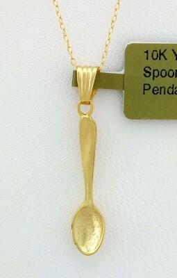 3D SPOON PENDANT SOLID 10K YELLOW GOLD - New With Tag - FREE CHAIN