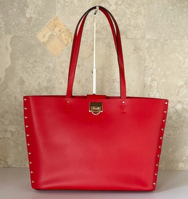 Michael Kors Manhattan Large Smooth Leather Tote Shoulder Bag Flame Studs