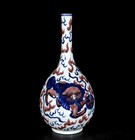 Old Chinese Blue&White Underglaze Red Porcelain Vase w/lion U1280