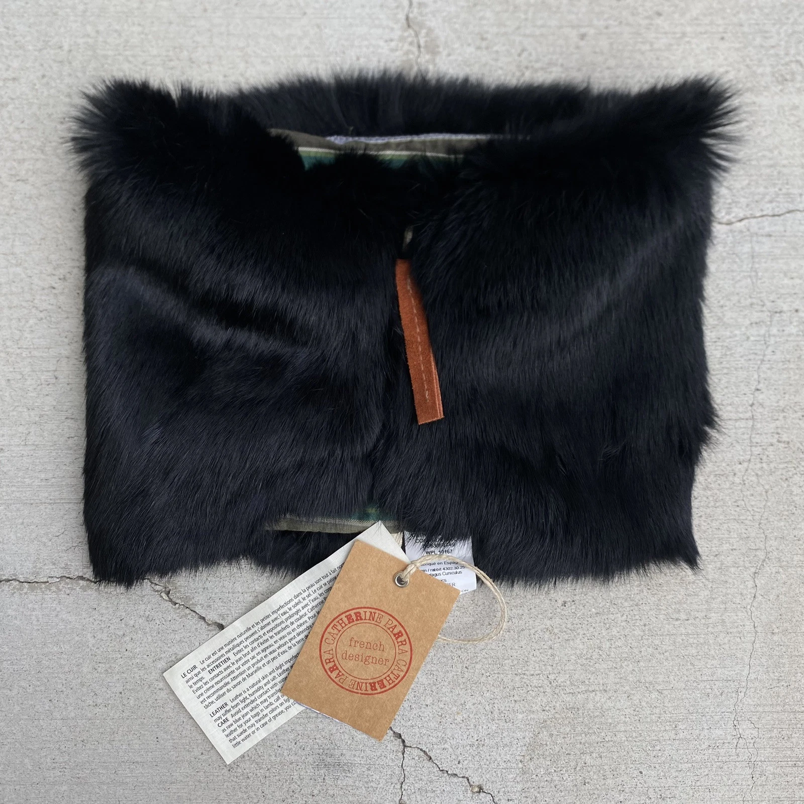 Catherine Parra Womens Neck Warmer Scarf Black Rabbit Fur Designer Archive NEW