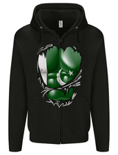 Gym The Pakistan Flag Ripped Muscles Effect Mens Zip Up Hoodie