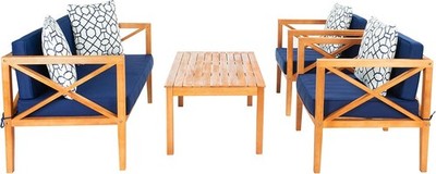 4-Piece Conversation Patio Cushion   Montez Outdoor Collection Natural/Navy Blue
