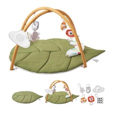Leaf-Shaped Baby Play Mat: 42.9"x33.5", 6 Sensory Toys, Tummy Time Pillow
