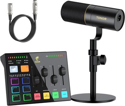 TONOR E5 Audio Interface Mikrofon Set USB Mixer XLR Mic RGB für Streaming Gaming