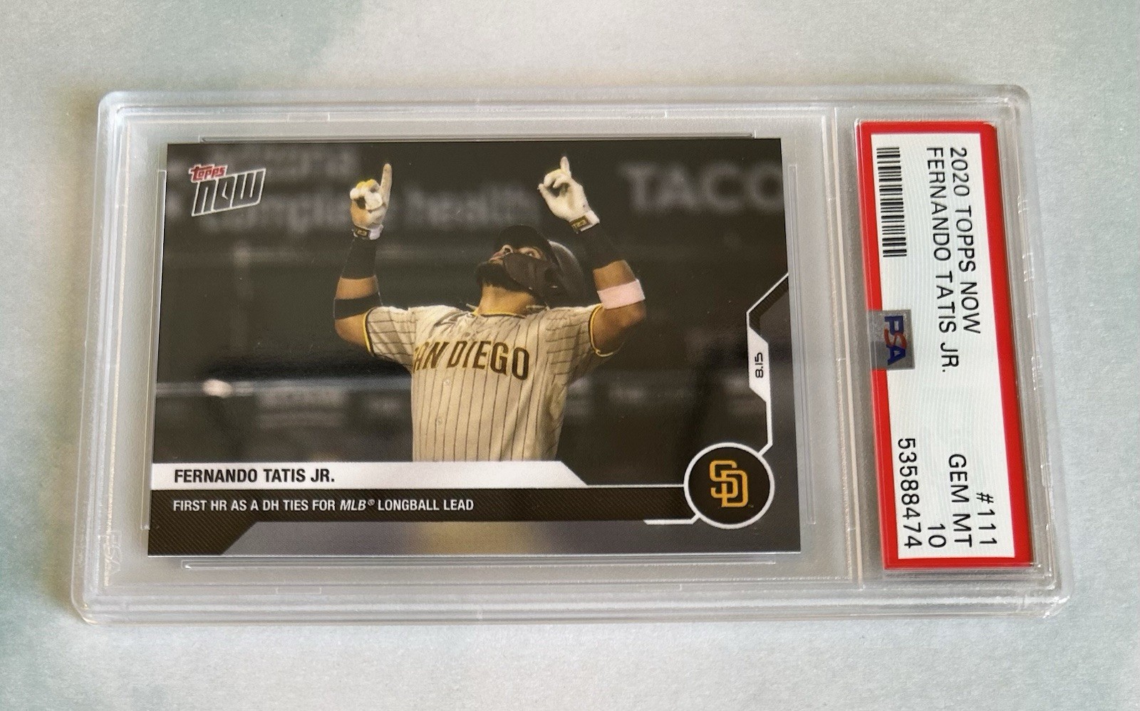 Fernando Tatis Jr 2020 Topps Now #111 Longball Lead #/842 Padres PSA 10 view 2