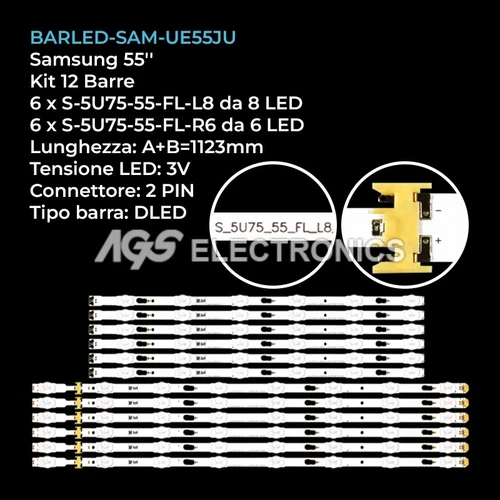 KIT 12 BARRE STRIP LED TV SAMSUNG BN96-34797A BN96-34798A T550QVR010 - Foto 1 di 1
