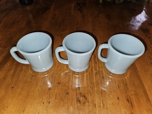 3 Vintage Fire King Turquoise Blue "Delphite"  D Handle Coffee Mugs **READ**