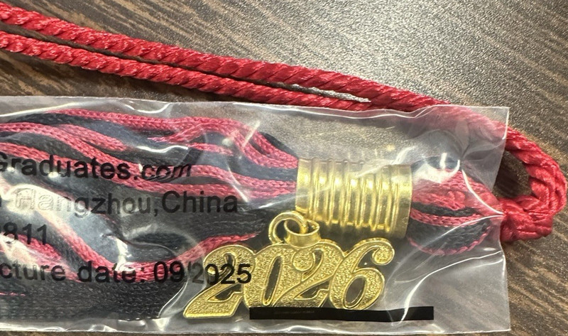 Little graduates 2026 Graduation Tassel Red/Black/Gold w/ Year Charm
