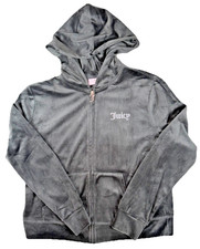 Juicy Couture Black Velour Zip Hoodie Women  s Size L Rhinestone Logo Y2K