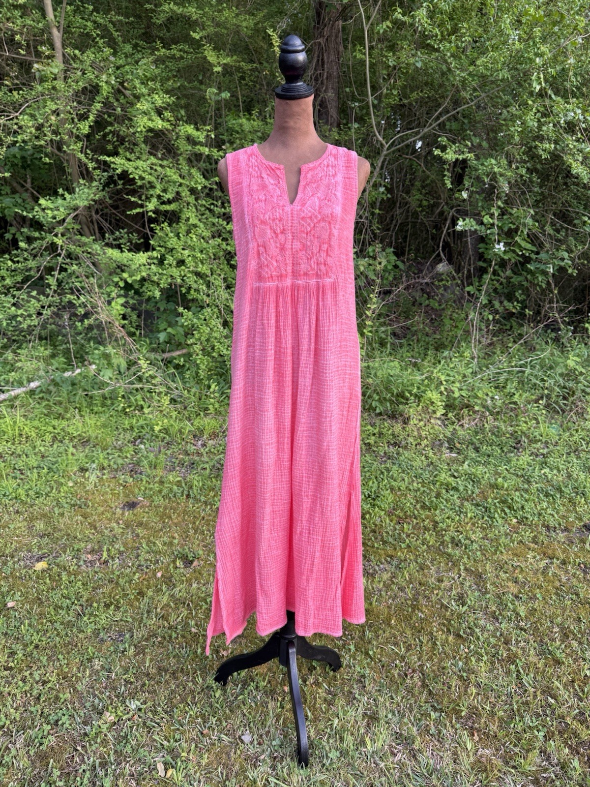 Cupio Women’s Red Melon Embroidered Cotton Gauze Maxi Dress Size Large L Beach