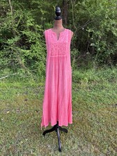 Cupio Women’s Red Melon Embroidered Cotton Gauze Maxi Dress Size Large L Beach