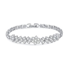 Gift for Girlfriend Silver Charm Bracelet with CZ Gemstones,DaintyBracelets For