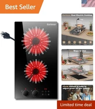 Modern 12" Electric Cooktop, 2 Burners, Sensor Touch Control