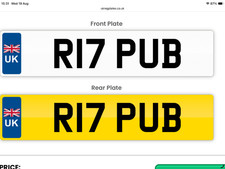R17 PUB. Cherished Private Personal Car Registration Number Plate R17 PUB