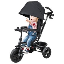 6-in-1 Baby Tricycle Toddler Trike w/ Reversible Seat, Canopy  Push Handle