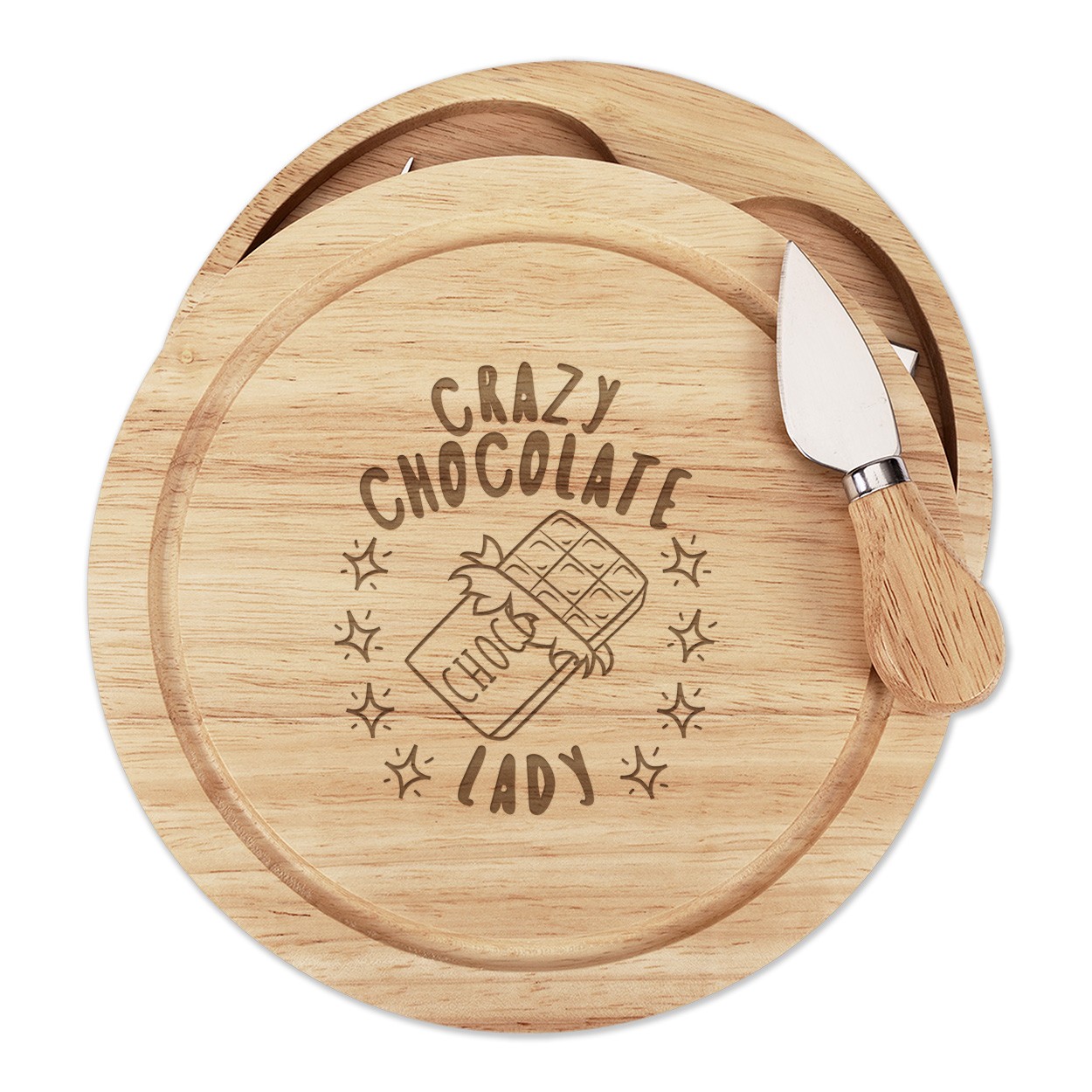 Crazy Chocolate Lady Stars Cheese Board Knife Set Chocoholic Funny Joke Food