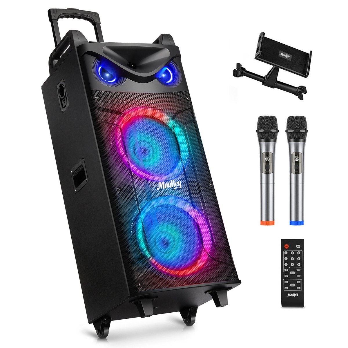 Moukey Portable Party Speaker Bluetooth Singing Machine With 2Pcs