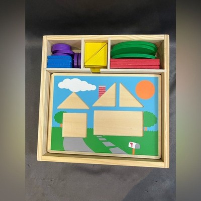 Melissa & Doug Beginner Wooden Pattern Blocks 5 Double-Sided Scenes Kids 3+