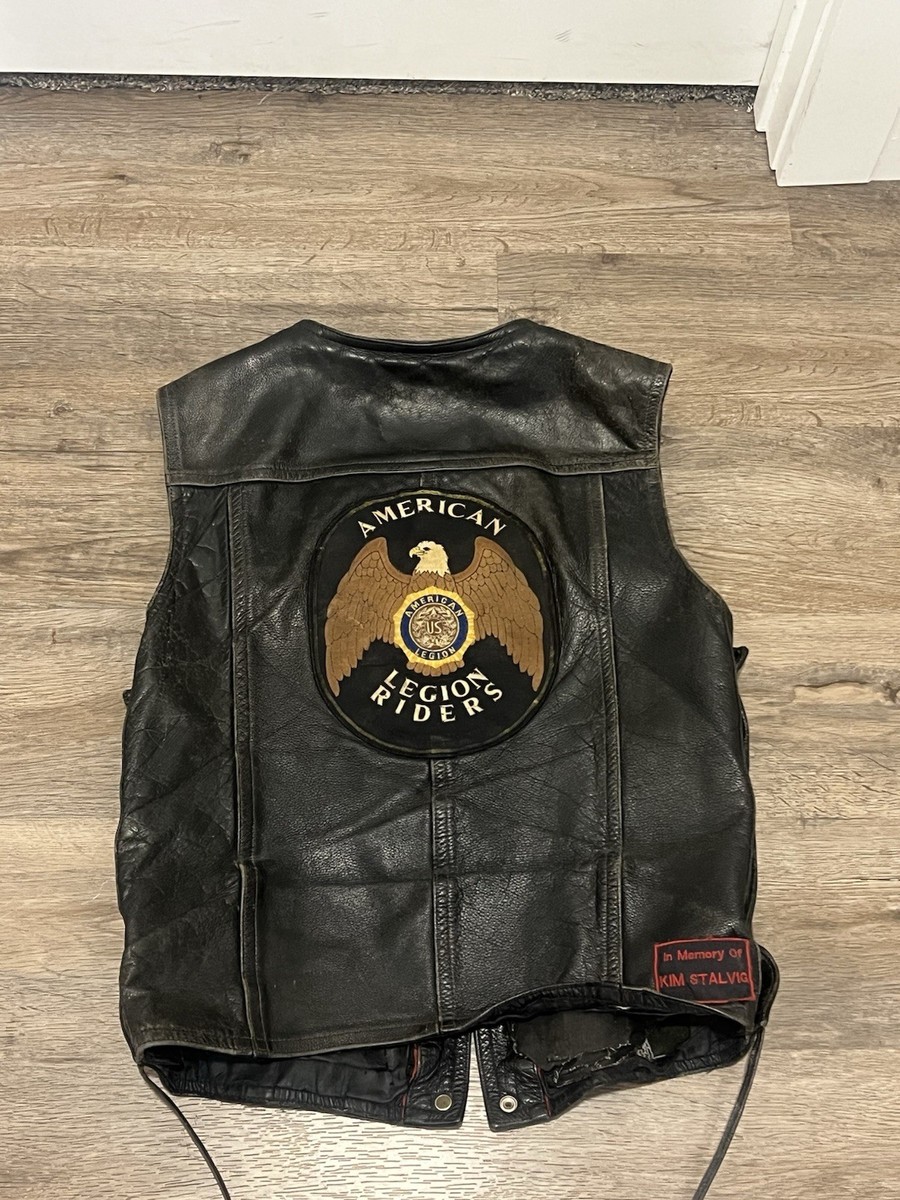 Vintage Excelled Black Leather Biker Vest Jacket Men's Large