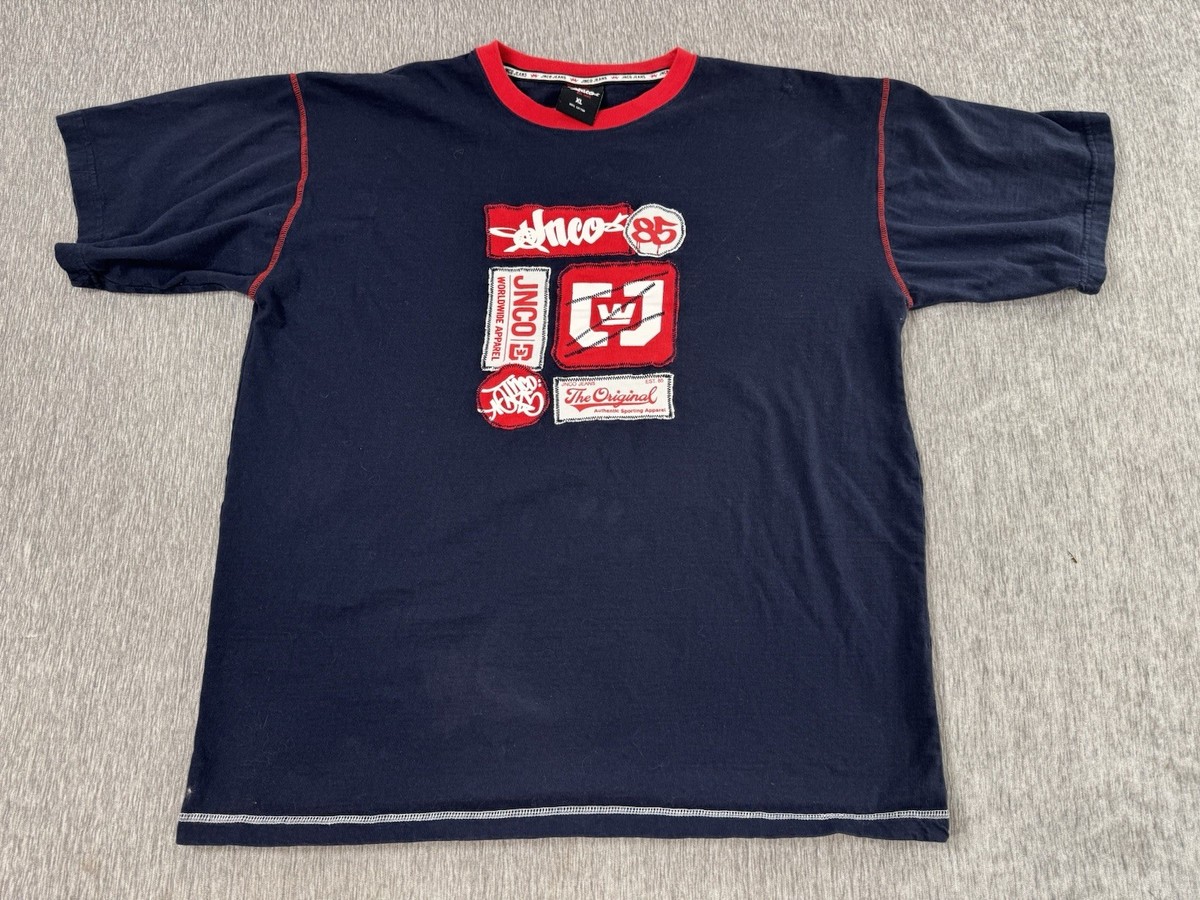 Vintage JNCO Jeans T-Shirt Mens XL Blue Red Apparel Grunge Skater