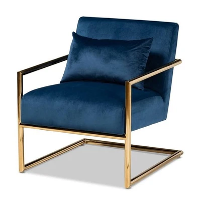 Bowery Hill Velvet Navy Blue Lounge Chair Rectangular Upholstered 31.5" x 27.... - Image 1 of 4
