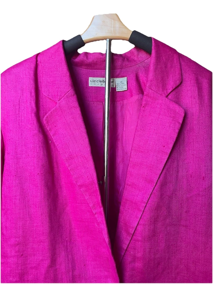 90s Liz Claiborne Linen Blazer Hot Pink Fuchsia Jacket Lined Vintage Preppy 14 - Image 2 of 4