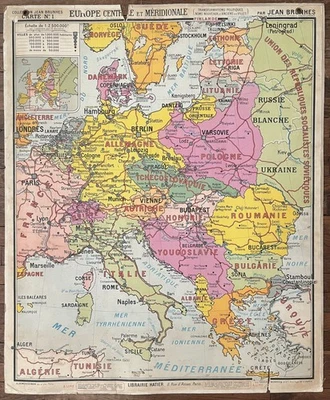 ✶RARE✶ Ancienne carte scolaire Hatier Brunhes 1, 1930 - Europe centrale et sud - Photo 1/4