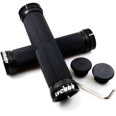 Bike Handlebar Grips, Anti-Slip Rubber, Aluminum Lock, Fits 20-22mm, Black