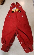 Vtg 1970s Health-tex Boys Corduroy Overalls 12M Red Motorcycle Romper Made USA
