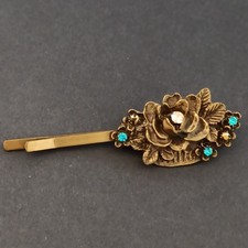 Michal Negrin Floral Hairpin Romantic Victorian Revival Rose Blue Crystals Gift