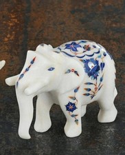 4" Marble Inlay Elephant Gemstone Inlaid Elephant For Living Room & Gift Decors