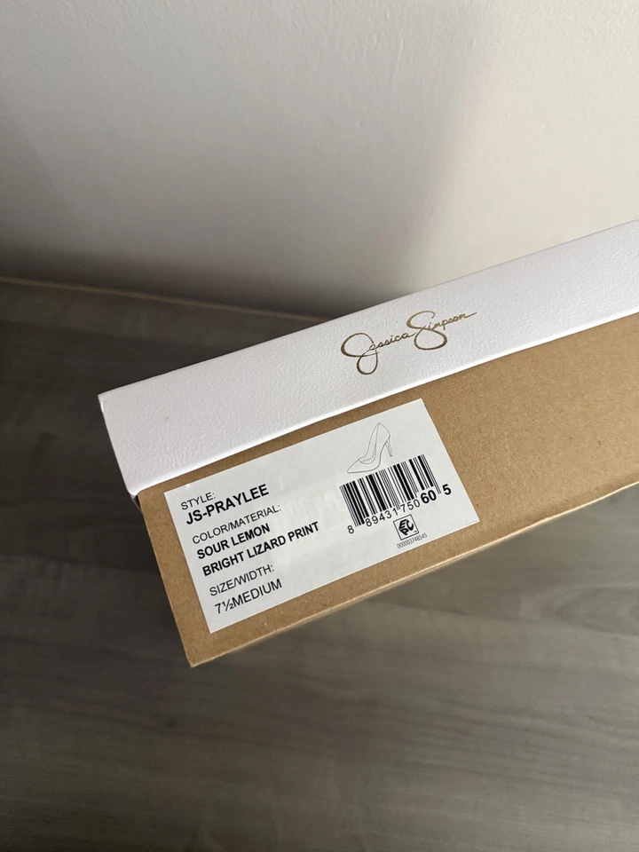 TACONES JESSICA SIMPSON PRAYLEE LIMÓN AGRIO BRILLANTE ESTAMPADO CUERO 7.5 Foto 3 de 4