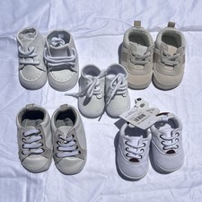 Mixed Lot 5 Baby Lace-Up Sneakers White Gray Beige 0-6months