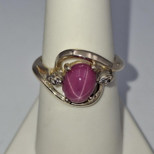 Firelite 14K Yellow Gold Lindy Lab Created Pink Star Sapphire & Lab Diamond Ring