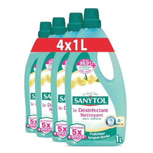 Sanytol Désinfectant Nettoyant Multi-Surfaces pour une Cuisine et Salle de Bain Saine Parfum Citron 1L