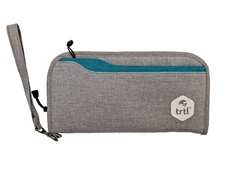 TRTL Travel Gray Zip Around Multi Pocket Wallet Organizer Detachable Key Chain