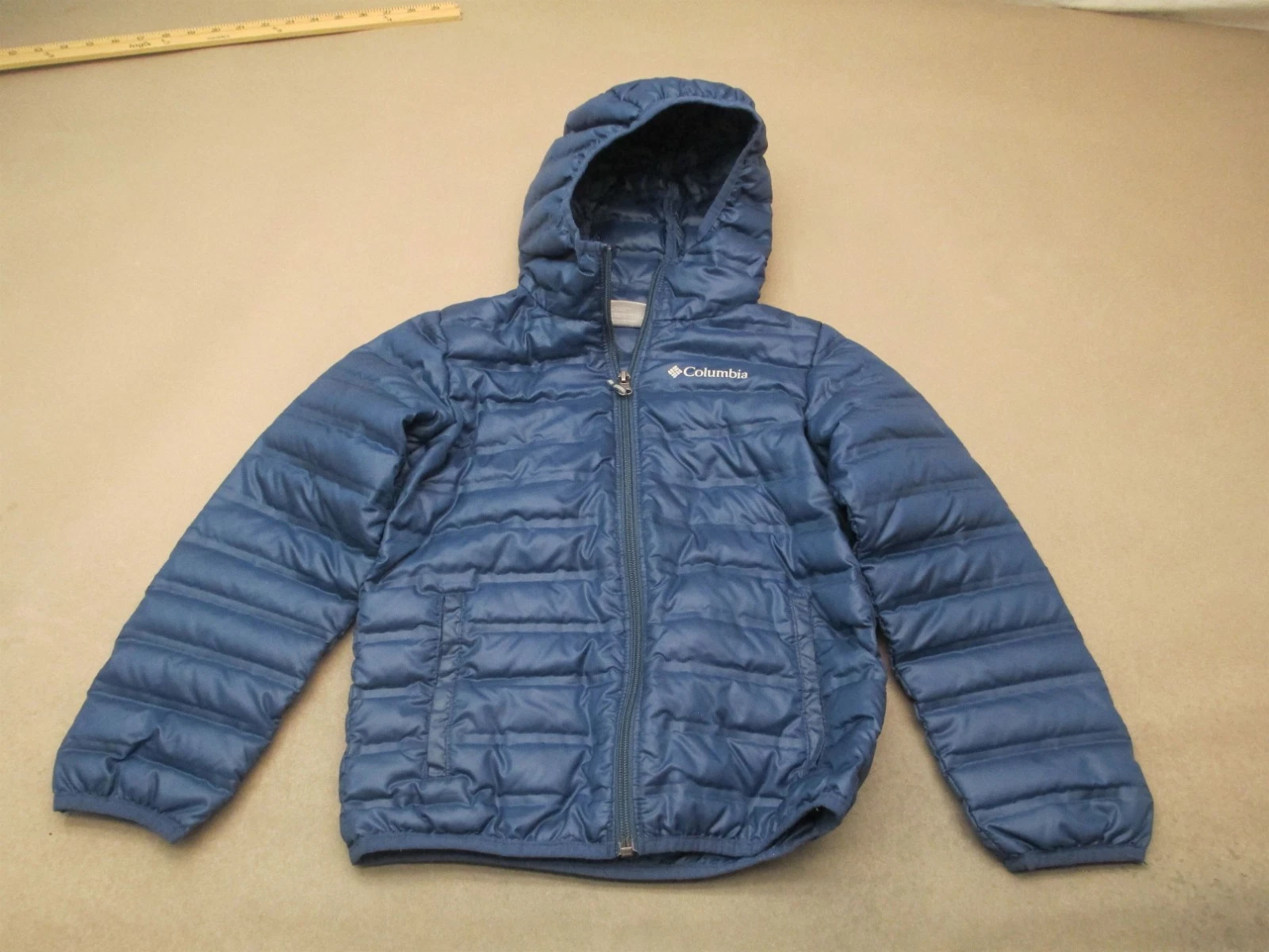 Columbia Size S (8) Kids Blue Down Hooded Full Zip Outdoor Quilted Jacket 011
