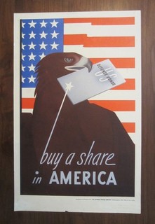 Original WWII WW2 Poster US Defense Bonds Buy A Share In America Bald Eagle