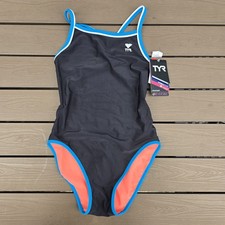TYR Swimsuit Womens Black/coral/blue Hydra Span Reversible Diamond Fit Sz S New