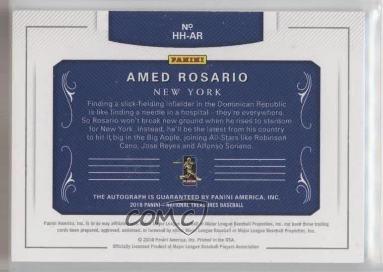 2018 Panini National Treasures Hometown Heroes /99 Amed Rosario Rookie Auto RC - Image 2 of 2