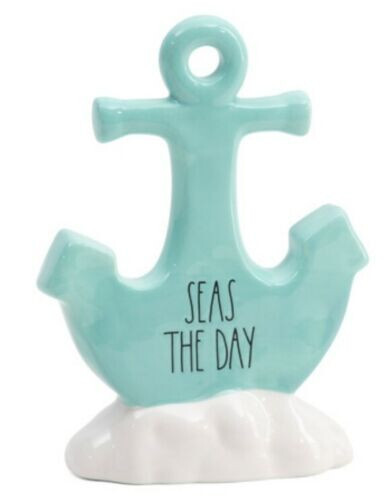 Rae Dunn Maritim Anker "Seas The Day" Küste Strand Bauernhaus Wohndeko - Bild 1 von 5