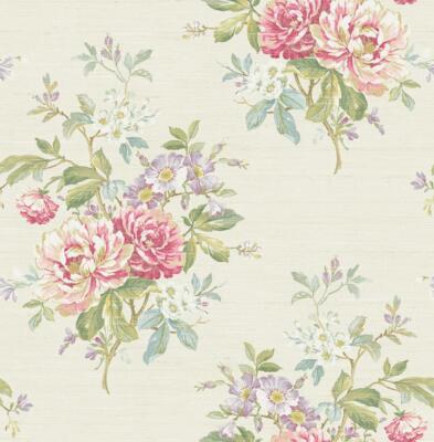 Wallpaper Lavender Teal Red Green Ravio Floral on Cream Faux Silk 56 Sq Ft Bolt