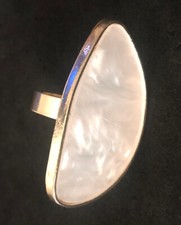 Gold Tone Statement Ring Large Quartz-like White Crystal Bold Adjustable Sz 7.5 