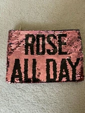 NWOT Rose All Day Sequin Pouch~ Clutch ~ Make up Bag ~ Pink~Silver