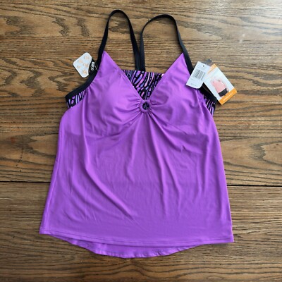 New Zero Xposur Keyhole 2-in-1 Tankini Swim Top Purple UPF 30+
