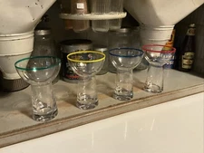 The Wine Savant Primary Colors Rim Margarita Glass Tumblers Set of 4 Very Nice