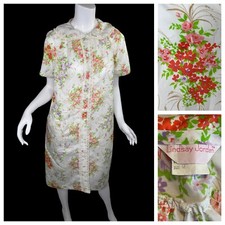 NEW Vintage Lindsay Jordan House Coat Dress Robe Sz M Short Sleeve Snap Front