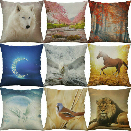 18'' Pillow Case Wolf Printing Animal  Linen Cotton Horse 18 Home Decor - Picture 1 of 14