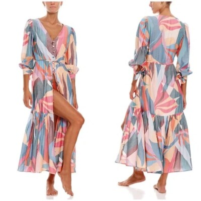 Boamar Zain Collage Leaves Cover Up Dress Size Medium