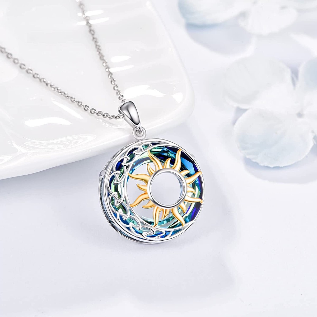 WithLoveSilver Sterling Silver Celtic Moon & Sun Pendant - Universe Stars Design, 8.2 Grams